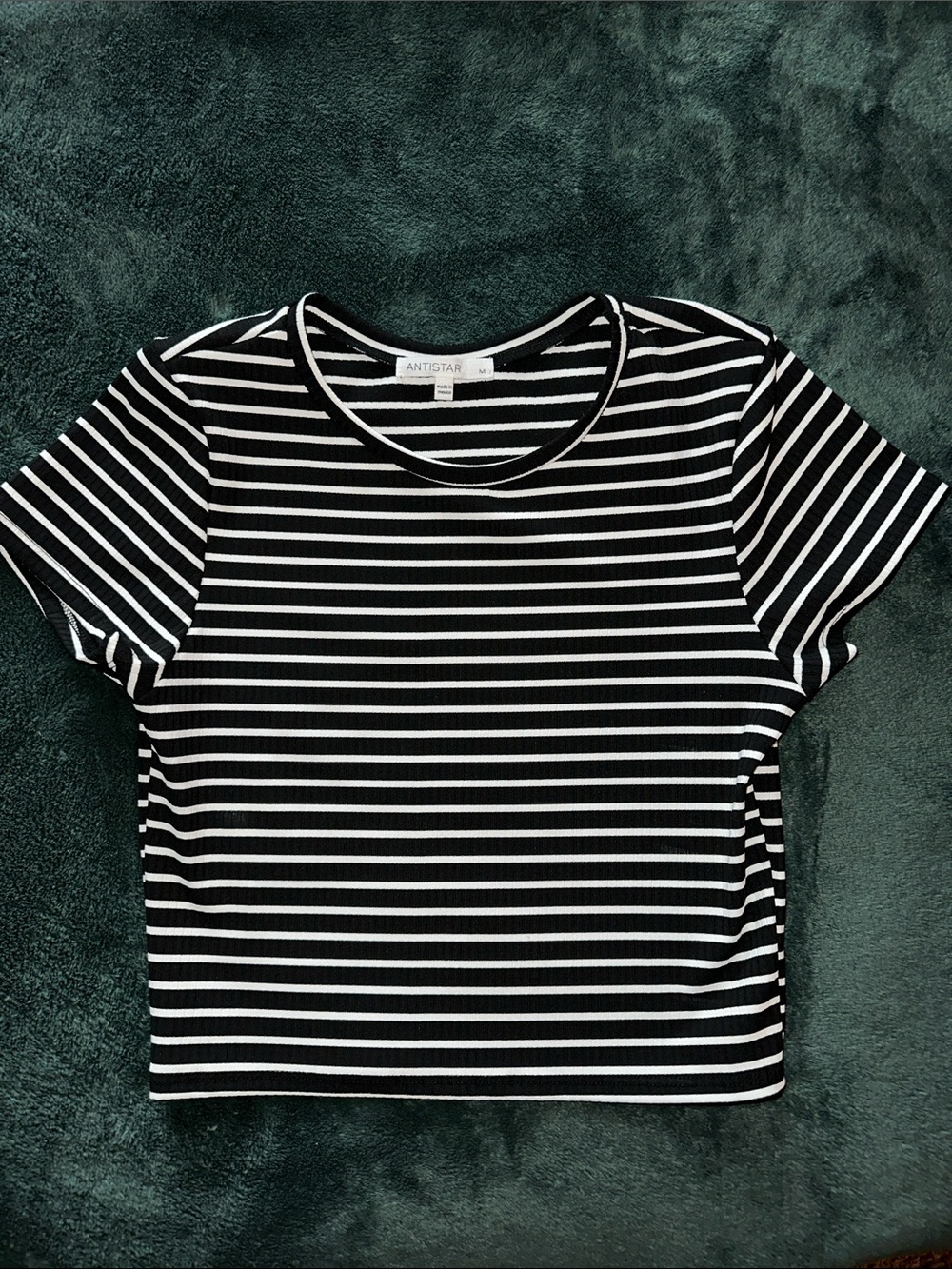Antistar Black & White Striped Ribbed Short Sleeve Tee